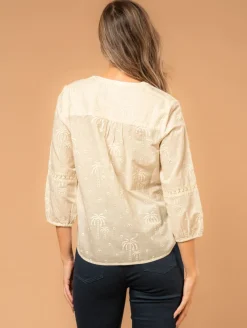 Blouse broderies palmiers macramé