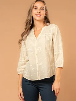 Blouse broderies palmiers macramé