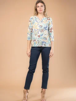 Blouse dévoré fleurs galon