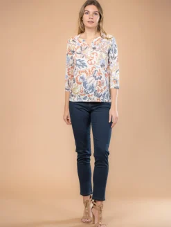 Blouse dévoré fleurs galon