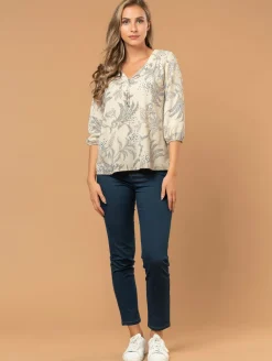 Blouse imprimé feuillage col bijou