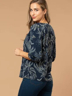 Blouse imprimé feuillage col bijou