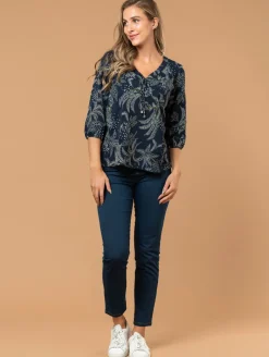 Blouse imprimé feuillage col bijou