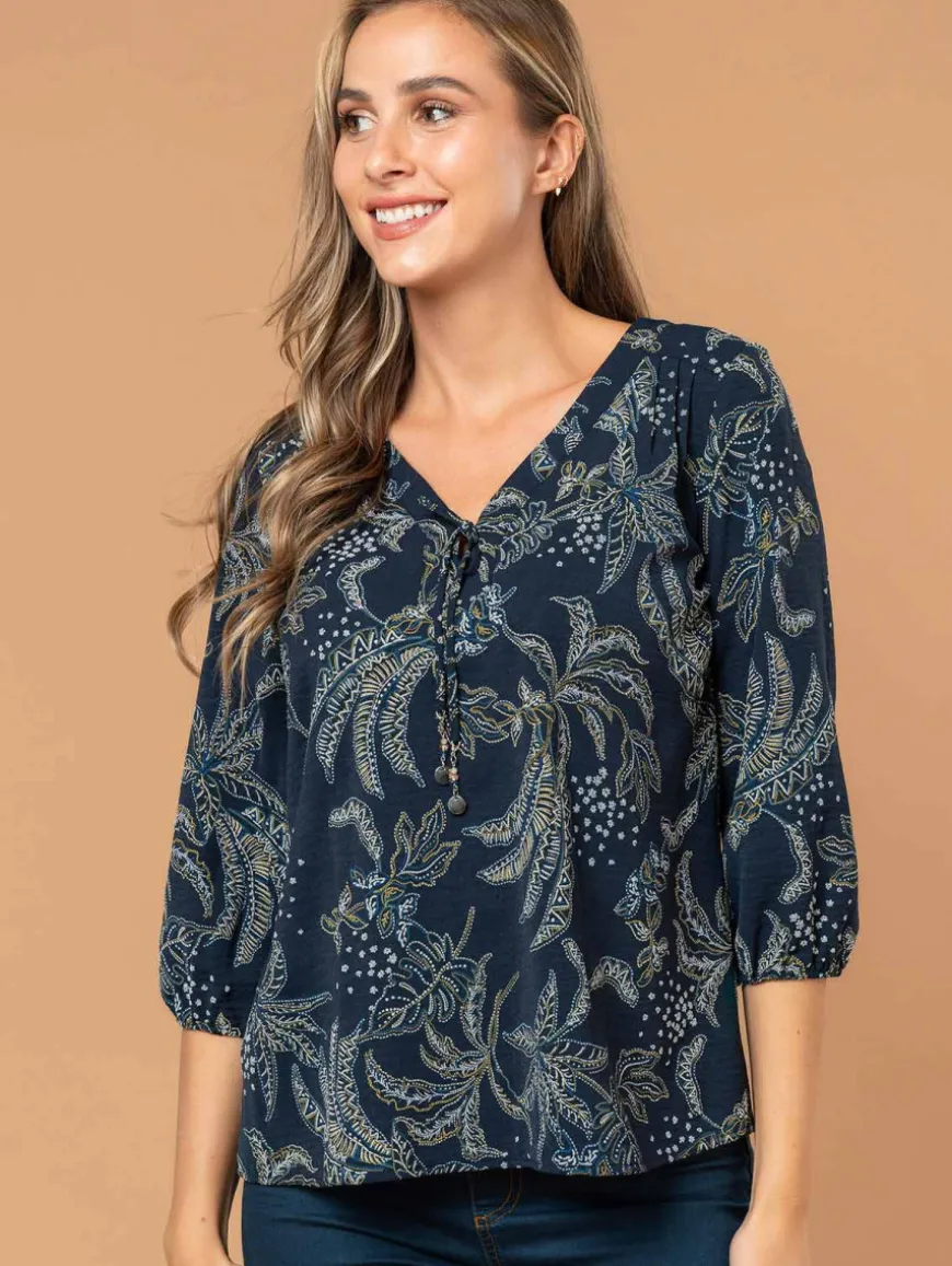 Blouse imprimé feuillage col bijou
