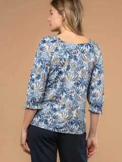 Blouse imprimé feuillage col noué