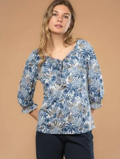 Blouse imprimé feuillage col noué