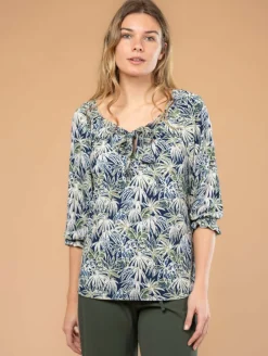 Blouse imprimé feuillage col noué