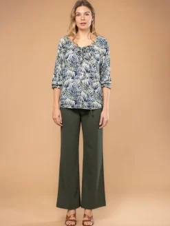 Blouse imprimé feuillage col noué