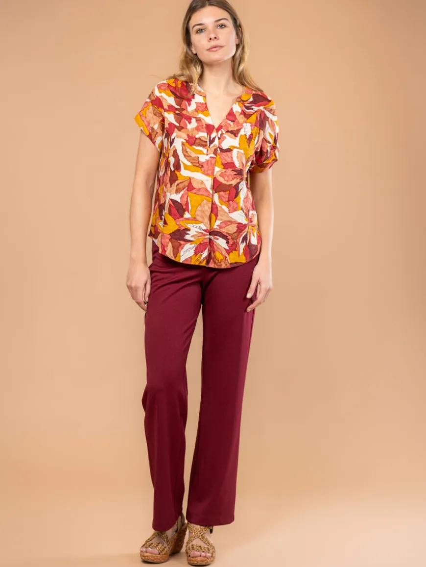 Blouse imprimé feuilles fantaisie