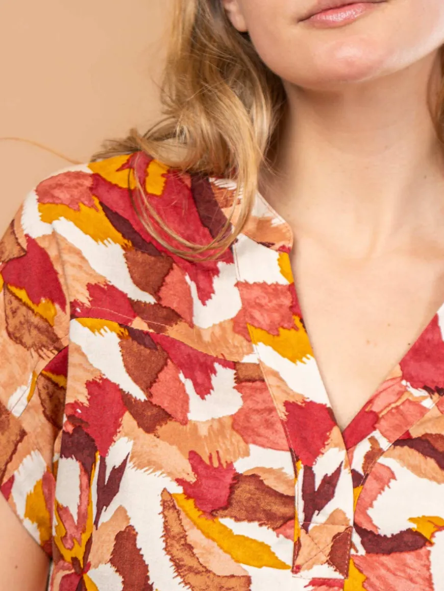 Blouse imprimé feuilles fantaisie