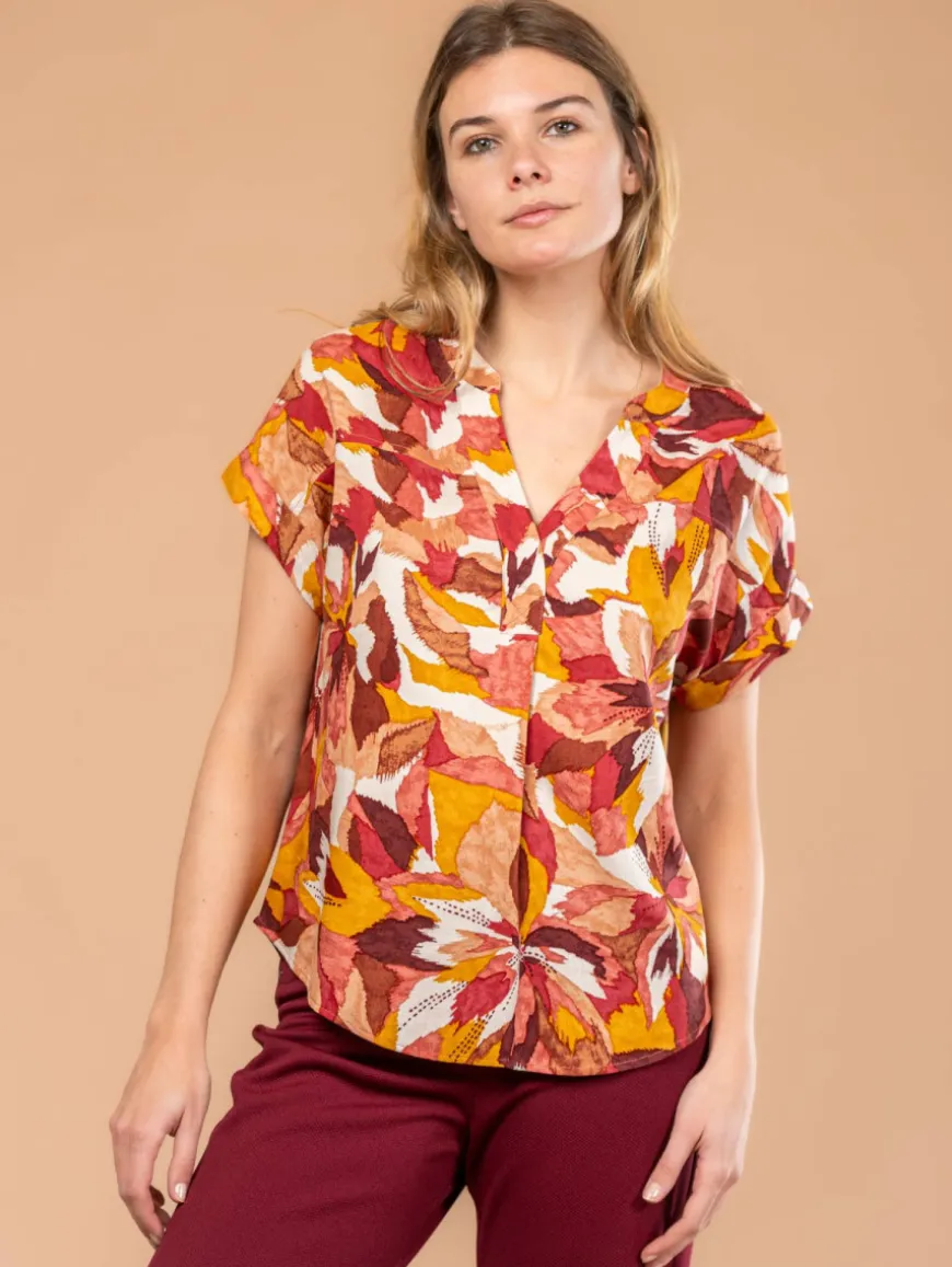 Blouse imprimé feuilles fantaisie