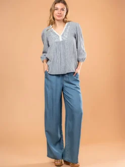 Blouse rayée galon macramé