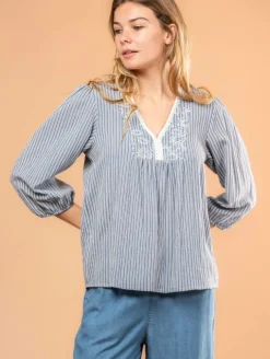 Blouse rayée galon macramé