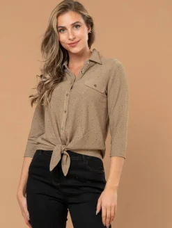 Chemise maille brodée bas noué