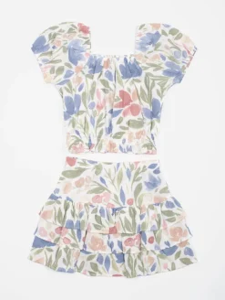 Ensemble fille top jupe fleurs aquarelle