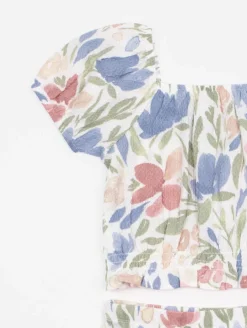 Ensemble fille top jupe fleurs aquarelle
