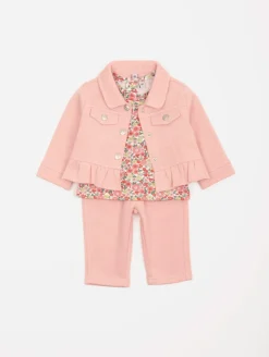 Ensemble 3 pièces fleurs veste molleton