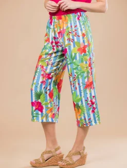 Pantalon court rayures fleurs