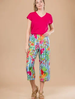Pantalon court rayures fleurs