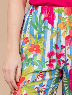 Pantalon court rayures fleurs