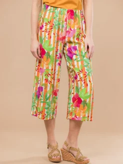 Pantalon court rayures fleurs