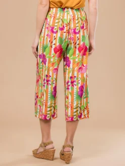 Pantalon court rayures fleurs