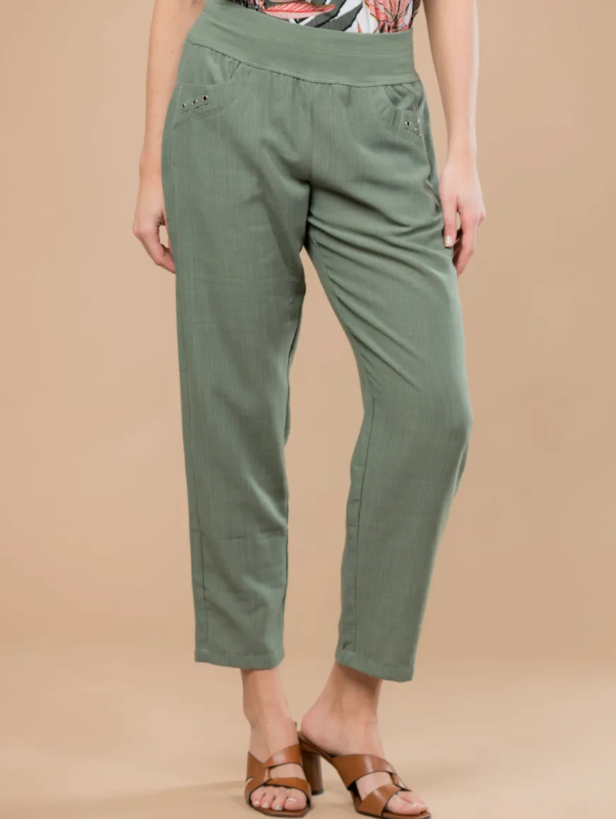 Pantalon effet lin œillets