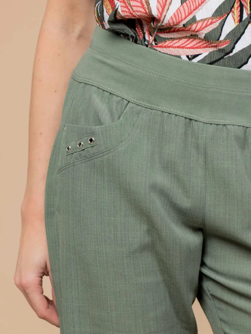 Pantalon effet lin œillets