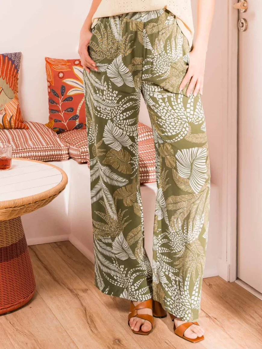 Pantalon fluide imprimé feuillage