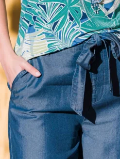 Pantalon large 7/8 effet denim