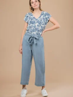 Pantalon large 7/8 effet denim