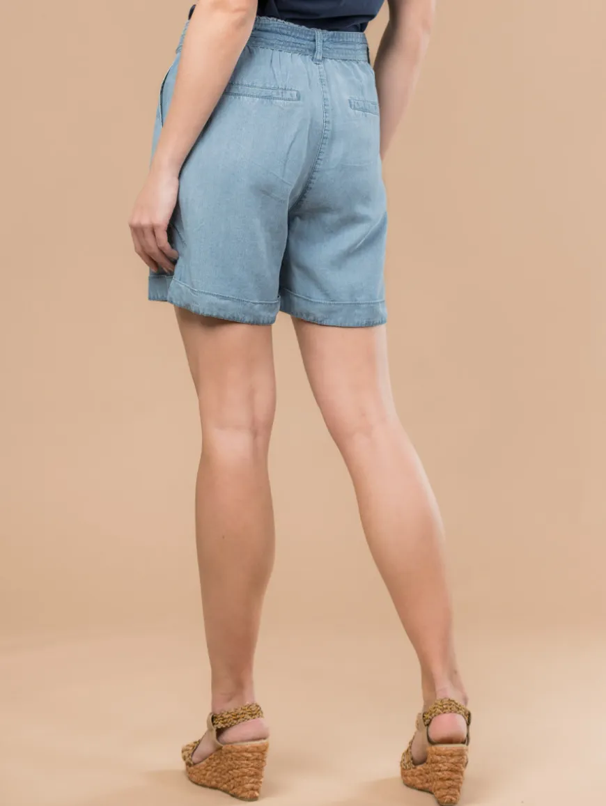Short effet denim ceinture nouée