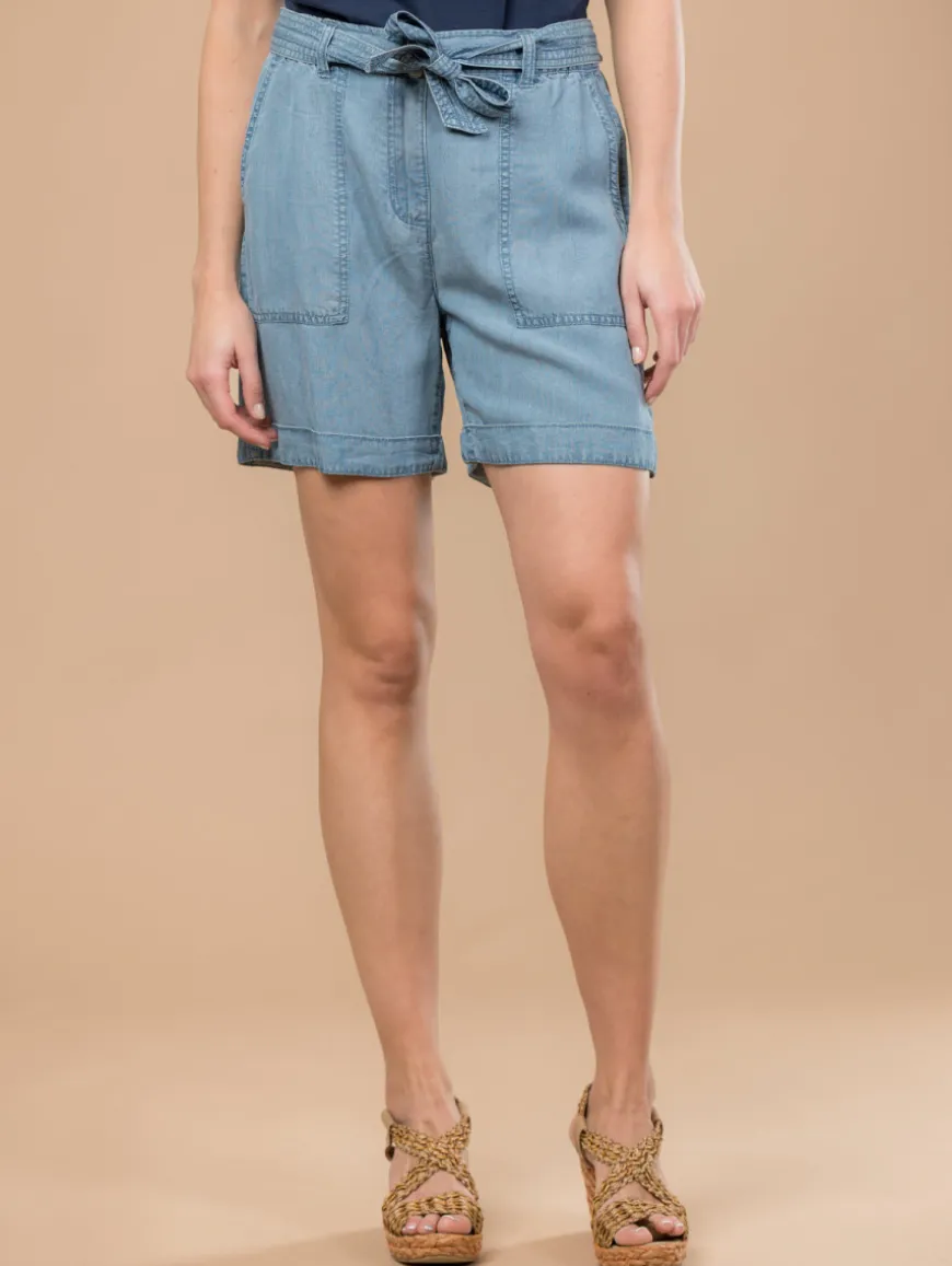 Short effet denim ceinture nouée