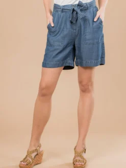 Short effet denim ceinture nouée