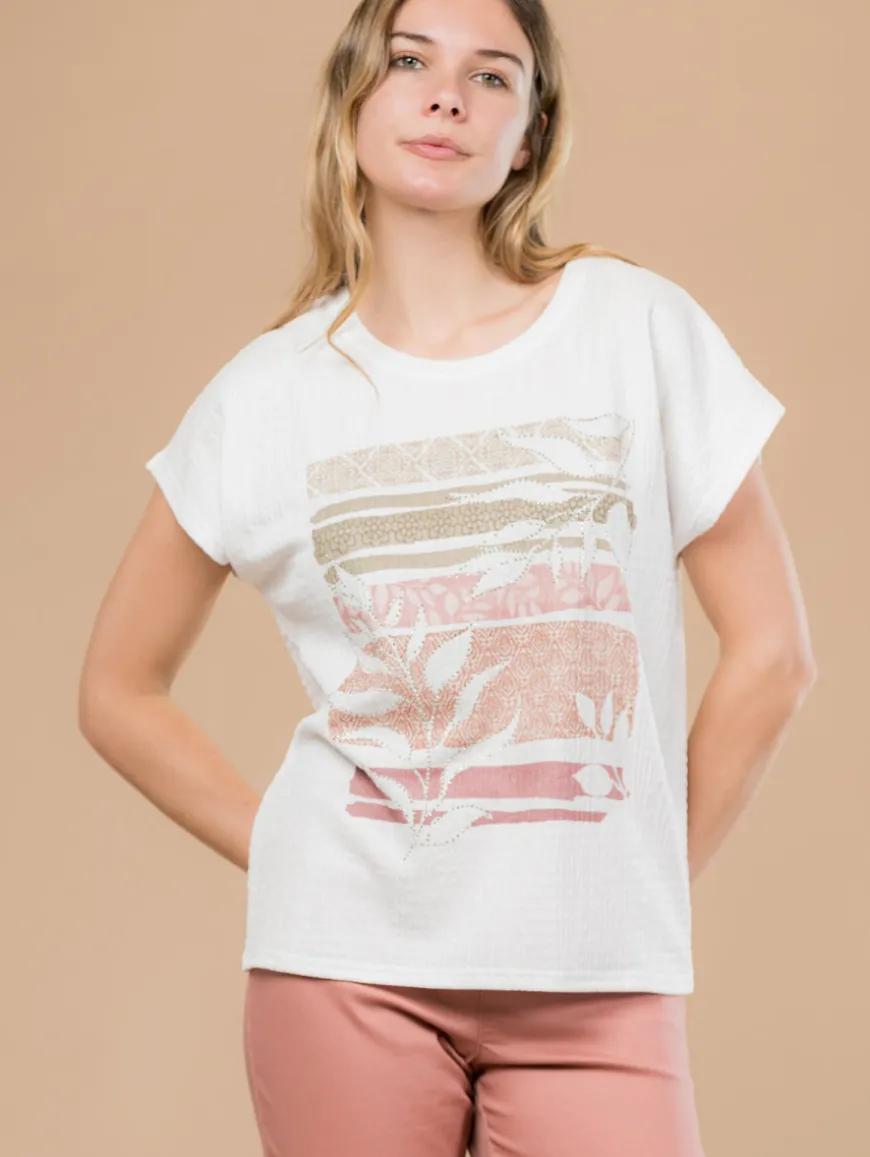 Tee-shirt feuilles maille crépon