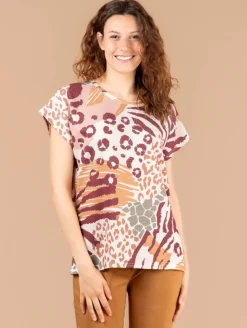 Tee-shirt patchwork léopard strass