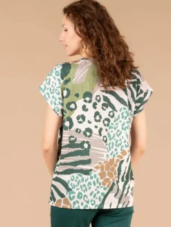Tee-shirt patchwork léopard strass