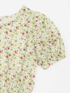 Top fleurs maille crépon