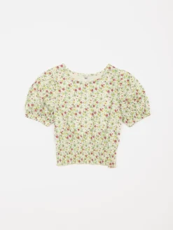 Top fleurs maille crépon