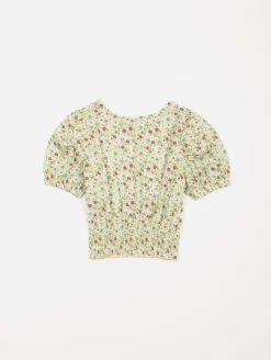 Top fleurs maille crépon