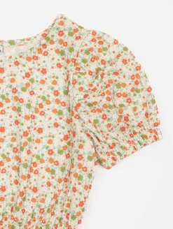 Top fleurs maille crépon
