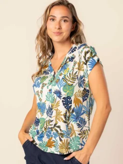 Top fluide imprimé tropical