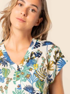 Top fluide imprimé tropical