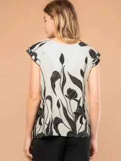 Top imprimé fleuri col bijou