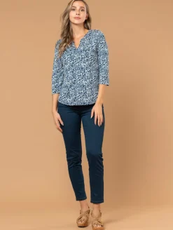 Top imprimé fleuri poches plaquées