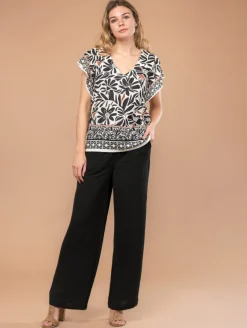 Top maille crépon fleurs strass