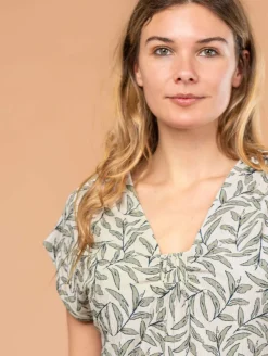 Top maille plissée feuillage