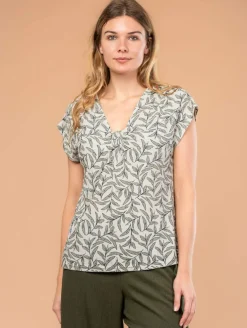 Top maille plissée feuillage